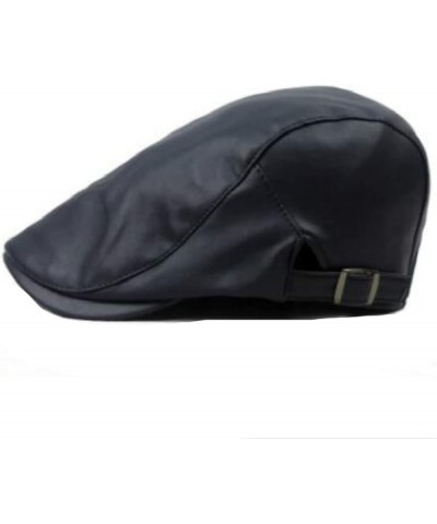 Men Classic Faux Leather Flat Peaked Cap Fashion Adjustable Newsboy Hat Winter Hunting Fishing Warm Hat for Dad Black $13.02 ...