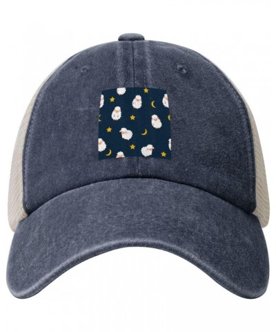 Cute Little Sheep Seamless Pattern Baseball Cap for Women Mens Hats Retro Mesh Caps Dad Hat Navy Blue $10.04 Baseball Caps