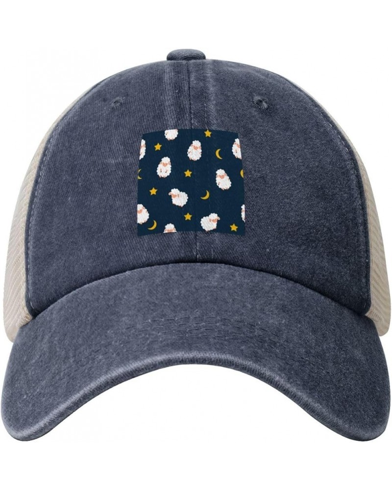 Cute Little Sheep Seamless Pattern Baseball Cap for Women Mens Hats Retro Mesh Caps Dad Hat Navy Blue $10.04 Baseball Caps