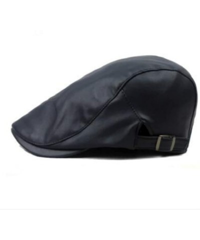 Men Classic Faux Leather Flat Peaked Cap Fashion Adjustable Newsboy Hat Winter Hunting Fishing Warm Hat for Dad Black $13.02 ...