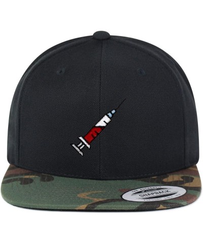 Syringe Embroidered Yupoong Flat Bill 6 Panel Snapback Hat Hospital Nurse Black/Camo $14.99 Baseball Caps