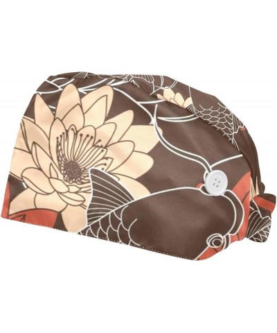 Lotus Flower Carp 2 Pcs Scrub Cap Working Cap with Buttons One Size Adjustable Nurse Hat for Woman Man Color 9 $9.01 Skullies...