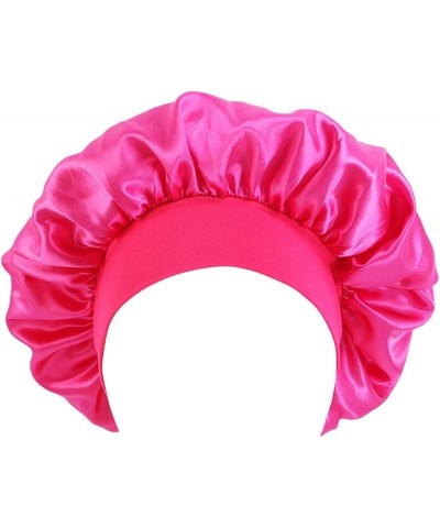 Women Braid Hat Fashion Muslim Ruffle Cancer Wrap Cap Sleep Caps Satin Lined Hair Bonnets Turban Cap Hot Pink $5.98 Rain Hats