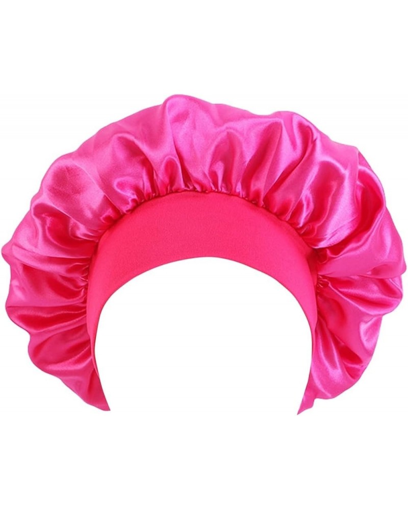 Women Braid Hat Fashion Muslim Ruffle Cancer Wrap Cap Sleep Caps Satin Lined Hair Bonnets Turban Cap Hot Pink $5.98 Rain Hats