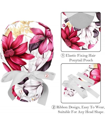 Flower Pattern Working Cap with Button Long Hair Adjustable Working Hat Ponytail Holder 2 Pcs Tie Back Hats Color 3 $11.87 Sk...