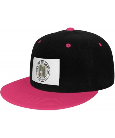 Flag of Fullerton, California Snapback Hat for Men Women Baseball Cap Trucker Flat Bill Hats Dad Caps Pink $11.64 Baseball Caps