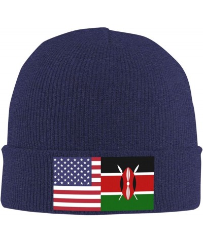 America Kenya Friendship Flag Cozy Knitted Hat for Winter - Warm Comfort Black Navy Blue $10.62 Skullies & Beanies