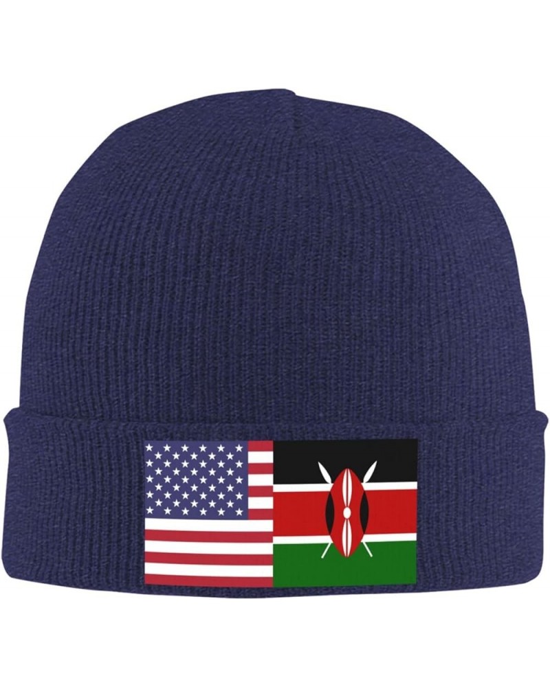 America Kenya Friendship Flag Cozy Knitted Hat for Winter - Warm Comfort Black Navy Blue $10.62 Skullies & Beanies