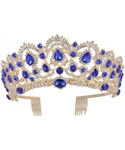 Royal Blue Tiara Hair Accessories for Women Wedding Bridal Tiaras Blue Headband Baroque Blue Rhinestone Crowns with Comb Crys...