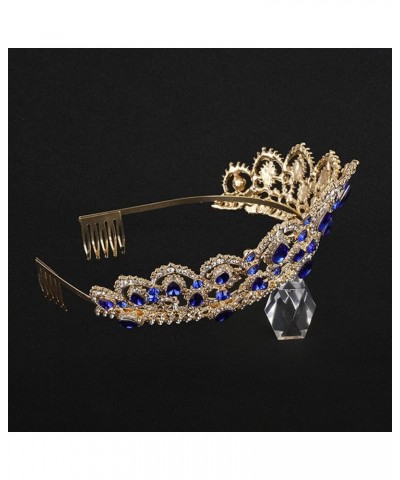 Royal Blue Tiara Hair Accessories for Women Wedding Bridal Tiaras Blue Headband Baroque Blue Rhinestone Crowns with Comb Crys...