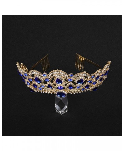 Royal Blue Tiara Hair Accessories for Women Wedding Bridal Tiaras Blue Headband Baroque Blue Rhinestone Crowns with Comb Crys...