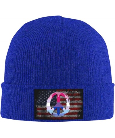 Bisexual Bigender Pride Flag Peace Cozy Knitted Hat for Winter - Warm Comfort Black Blue $12.21 Skullies & Beanies