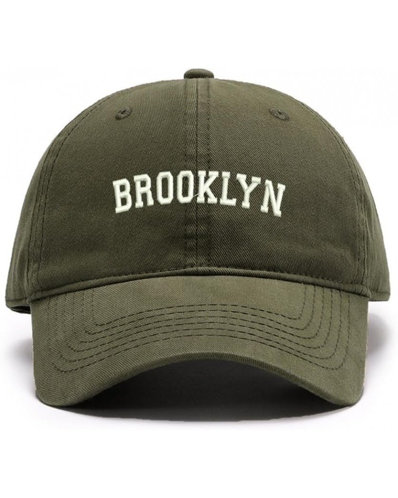 Classic Mens Baseball Cap Vintage Brooklyn City Embroidered Washed Cotton Vintage Dad Hat Olive $14.48 Baseball Caps