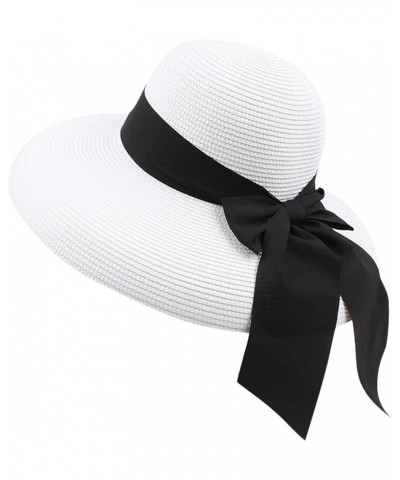 Beach Hats for Women Organza Church Derby Hat Hats Tea Party Wedding Bucket Hat Elegant Bowknot Bucket Hats White $11.79 Buck...