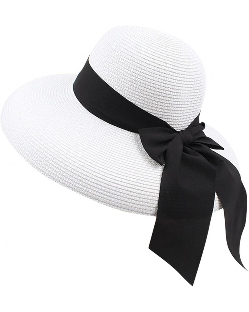 Beach Hats for Women Organza Church Derby Hat Hats Tea Party Wedding Bucket Hat Elegant Bowknot Bucket Hats White $11.79 Buck...