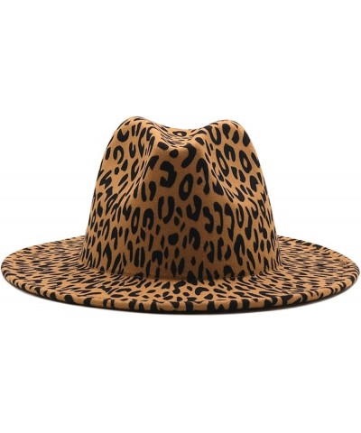 Leopard Patchwork Wool Felt Fedora Hat for Women Unisex Wide Brim Party Cap Gentleman Wedding Hat One Size Leopard 01 $16.89 ...