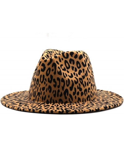 Leopard Patchwork Wool Felt Fedora Hat for Women Unisex Wide Brim Party Cap Gentleman Wedding Hat One Size Leopard 01 $16.89 ...