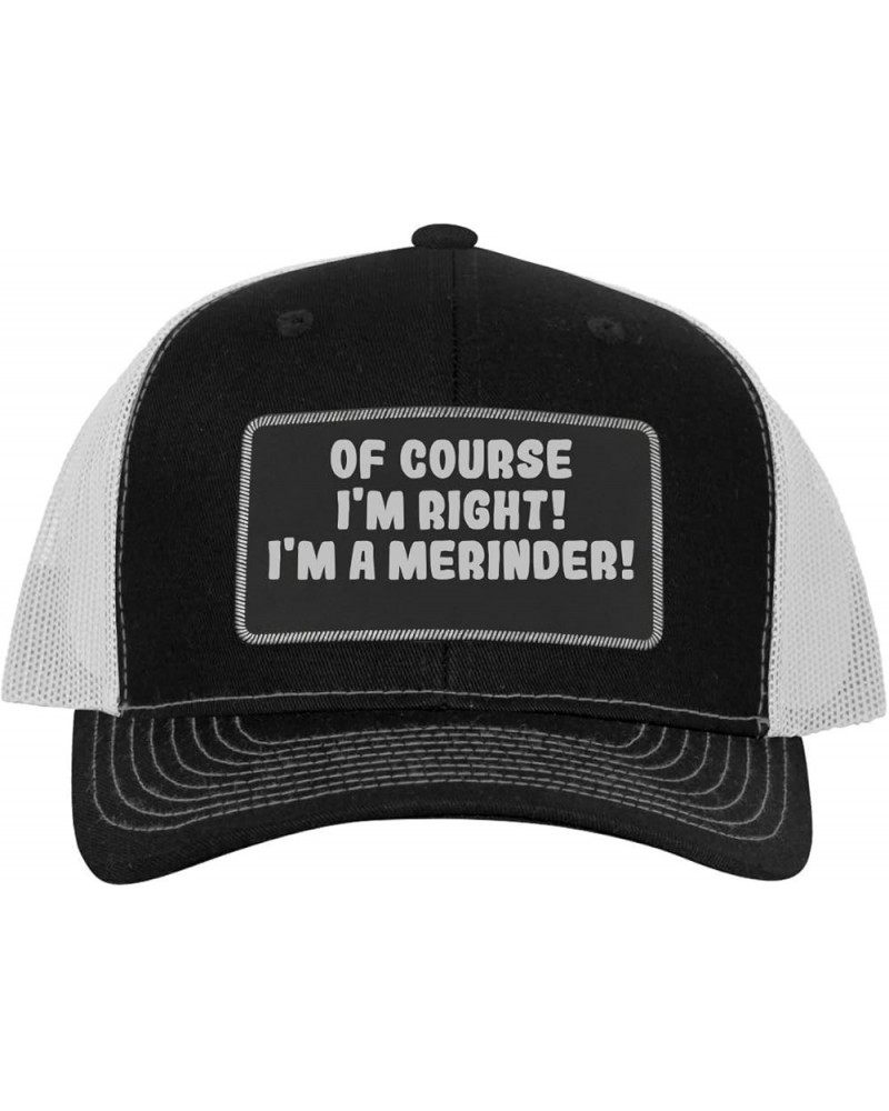 of Course I'm Right! I'm A Merinder! - Leather Black Patch Engraved Trucker Hat Black/white $13.29 Baseball Caps