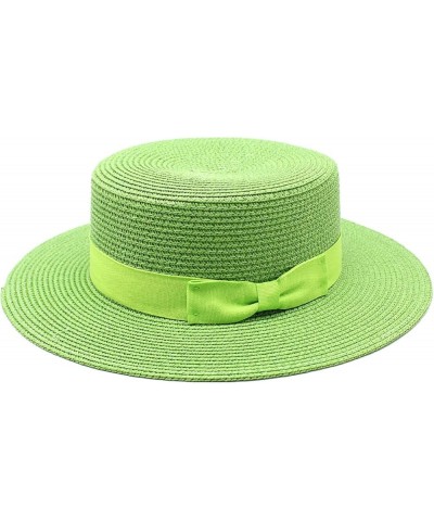 Women Bowknot Straw Hat Summer Outdoor Travel Fedoras Flat Top Wide Brim Boater Solid Color Sun Hat One Size Green-a $15.59 F...