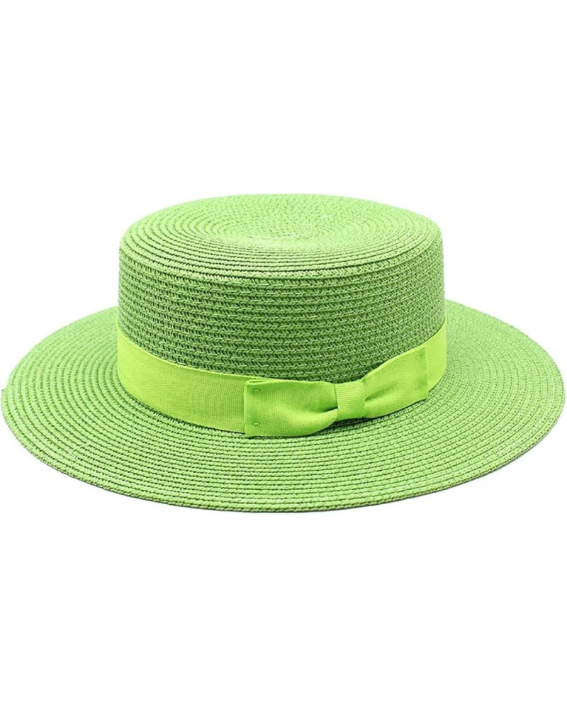 Women Bowknot Straw Hat Summer Outdoor Travel Fedoras Flat Top Wide Brim Boater Solid Color Sun Hat One Size Green-a $15.59 F...