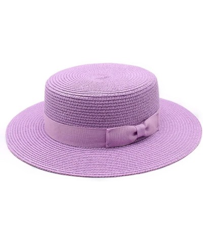 Women Bowknot Straw Hat Summer Outdoor Travel Fedoras Flat Top Wide Brim Boater Solid Color Sun Hat One Size Green-a $15.59 F...