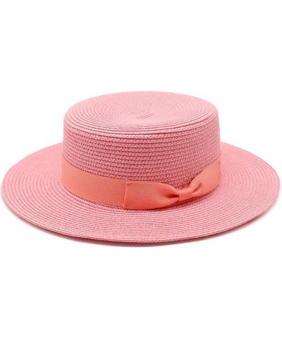 Women Bowknot Straw Hat Summer Outdoor Travel Fedoras Flat Top Wide Brim Boater Solid Color Sun Hat One Size Green-a $15.59 F...