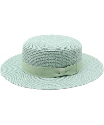 Women Bowknot Straw Hat Summer Outdoor Travel Fedoras Flat Top Wide Brim Boater Solid Color Sun Hat One Size Green-a $15.59 F...