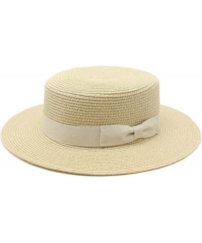 Women Bowknot Straw Hat Summer Outdoor Travel Fedoras Flat Top Wide Brim Boater Solid Color Sun Hat One Size Green-a $15.59 F...