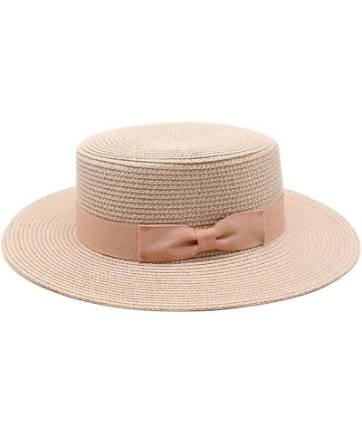 Women Bowknot Straw Hat Summer Outdoor Travel Fedoras Flat Top Wide Brim Boater Solid Color Sun Hat One Size Green-a $15.59 F...