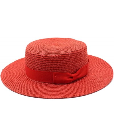 Women Bowknot Straw Hat Summer Outdoor Travel Fedoras Flat Top Wide Brim Boater Solid Color Sun Hat One Size Green-a $15.59 F...