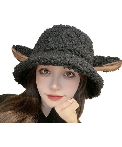 Sweet 1011ta Cute Sheep Ear Plush Fisherman Hat Women Girls C0sp1ay Lamb Wool Hat Winter Warmer Headwear Decoration Black $8....