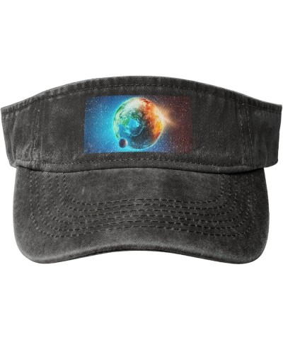 Outer Space Planet Earth Moon Visor Hats for Women Men Cowboy Empty Top Sun Visors for Women Adjustable Womens Visor Hats Bla...