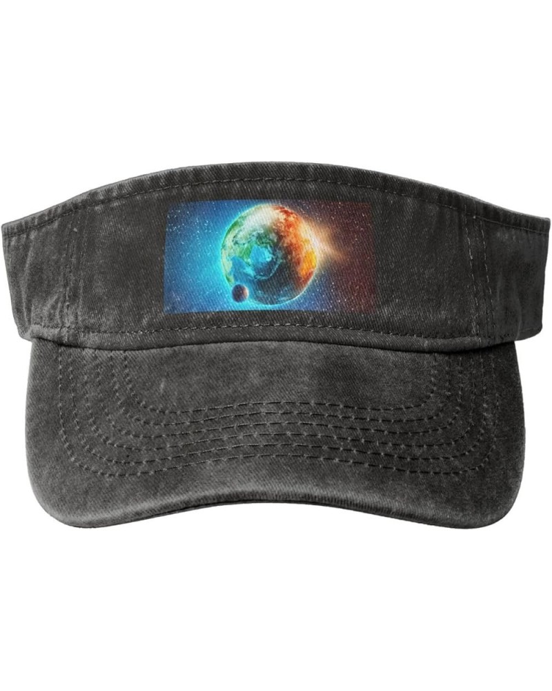 Outer Space Planet Earth Moon Visor Hats for Women Men Cowboy Empty Top Sun Visors for Women Adjustable Womens Visor Hats Bla...