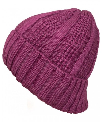 Unisex Moss Knit Warm Winter Woolen Skull Cap with Fur Lining Pink $36.75 Skullies & Beanies