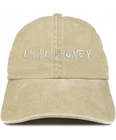 Uh Huh Honey Embroidered Washed Cotton Adjustable Cap Khaki $10.50 Baseball Caps