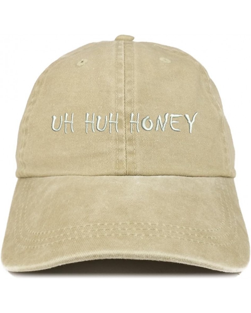 Uh Huh Honey Embroidered Washed Cotton Adjustable Cap Khaki $10.50 Baseball Caps