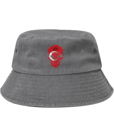 Creative Hatay Patriot Skull National Flag Bucket Hat for Men Women Outdoor Washed Cotton Sun Hats Travel Beach Hat Gray $13....