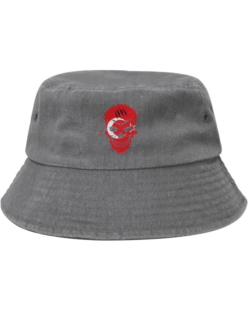 Creative Hatay Patriot Skull National Flag Bucket Hat for Men Women Outdoor Washed Cotton Sun Hats Travel Beach Hat Gray $13....