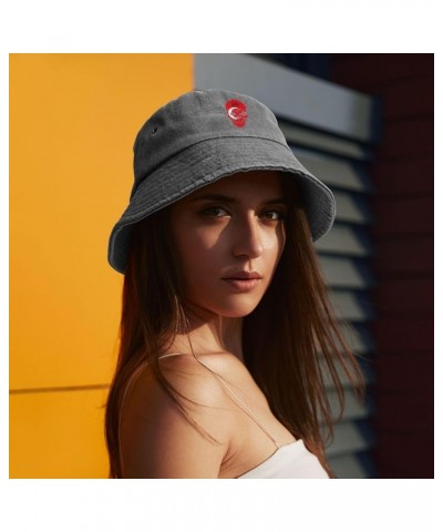 Creative Hatay Patriot Skull National Flag Bucket Hat for Men Women Outdoor Washed Cotton Sun Hats Travel Beach Hat Gray $13....