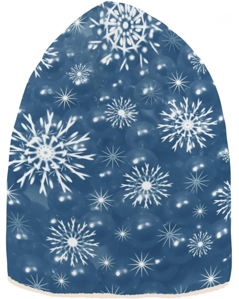 Christmas Abstraction Blue Snowflakes Knit Beanie Hat Funny Comfortable Warm Fleece Lined Hat for Women Men White $12.31 Skul...