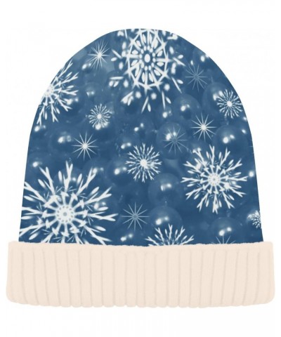 Christmas Abstraction Blue Snowflakes Knit Beanie Hat Funny Comfortable Warm Fleece Lined Hat for Women Men White $12.31 Skul...