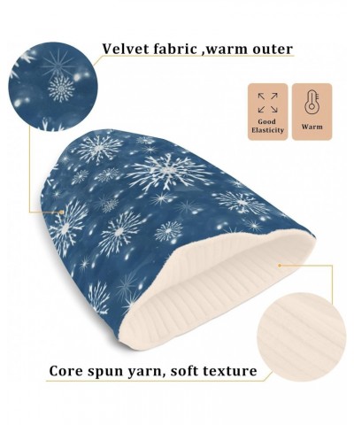 Christmas Abstraction Blue Snowflakes Knit Beanie Hat Funny Comfortable Warm Fleece Lined Hat for Women Men White $12.31 Skul...