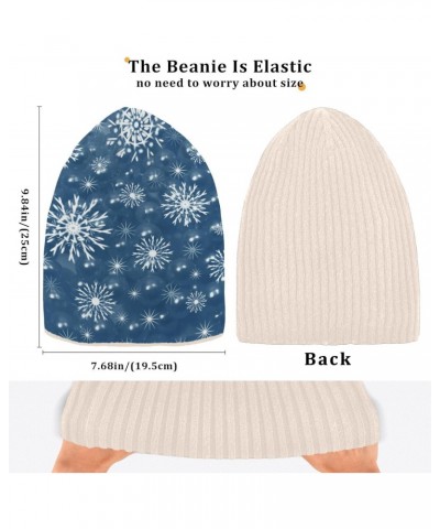 Christmas Abstraction Blue Snowflakes Knit Beanie Hat Funny Comfortable Warm Fleece Lined Hat for Women Men White $12.31 Skul...