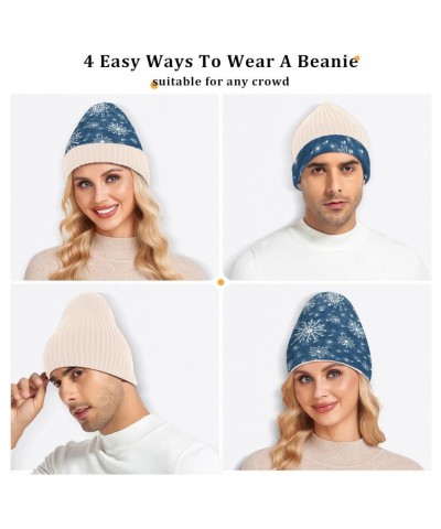 Christmas Abstraction Blue Snowflakes Knit Beanie Hat Funny Comfortable Warm Fleece Lined Hat for Women Men White $12.31 Skul...