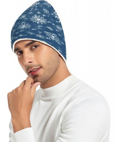 Christmas Abstraction Blue Snowflakes Knit Beanie Hat Funny Comfortable Warm Fleece Lined Hat for Women Men White $12.31 Skul...