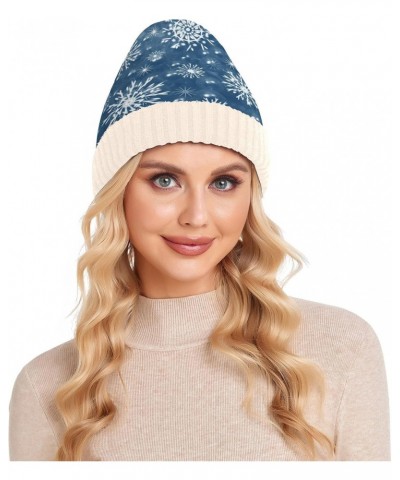 Christmas Abstraction Blue Snowflakes Knit Beanie Hat Funny Comfortable Warm Fleece Lined Hat for Women Men White $12.31 Skul...