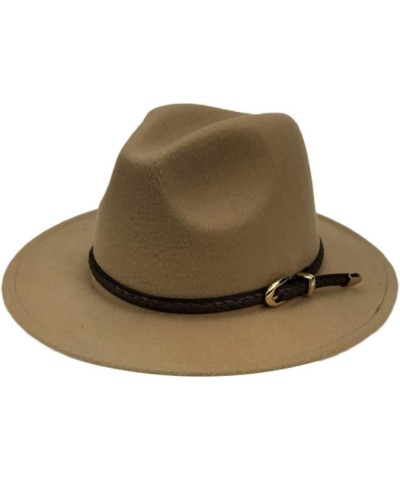 Unisex Felt Fedoras Cap with Exquisite Woven Belt Vintage Trilby Jazz Caps Brown One Size Camel $16.73 Fedoras