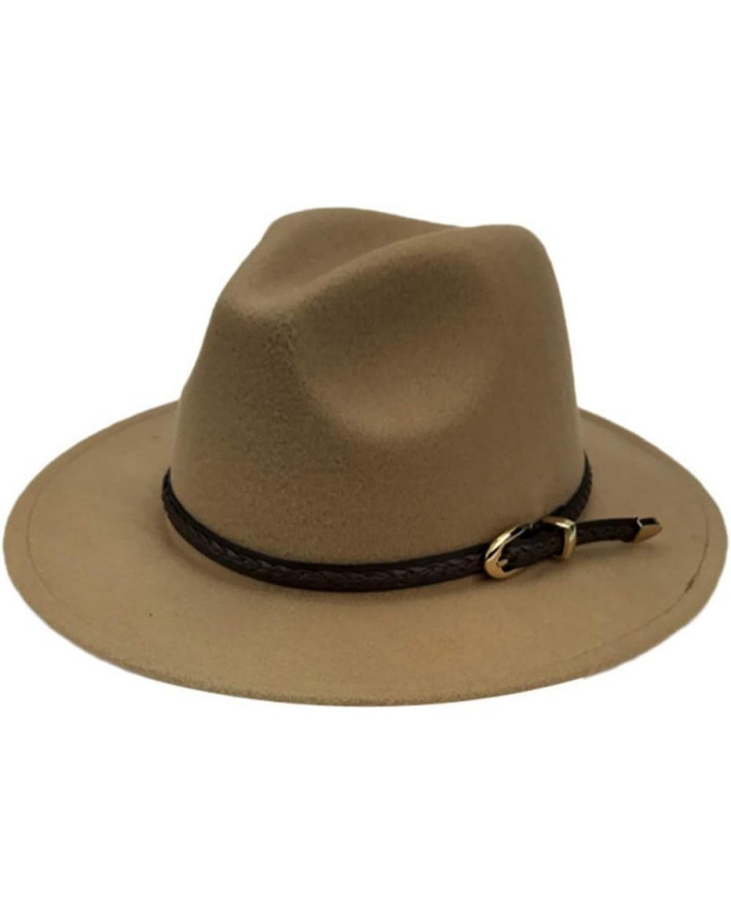 Unisex Felt Fedoras Cap with Exquisite Woven Belt Vintage Trilby Jazz Caps Brown One Size Camel $16.73 Fedoras