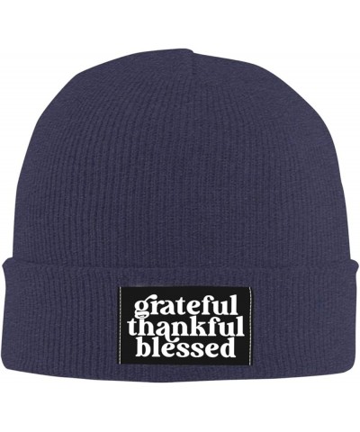 Grateful Thankful Blessed Slouchy Beanie for Men Winter Hats for Women Skully Stocking Navy Blue $9.27 Skullies & Beanies