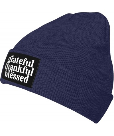 Grateful Thankful Blessed Slouchy Beanie for Men Winter Hats for Women Skully Stocking Navy Blue $9.27 Skullies & Beanies